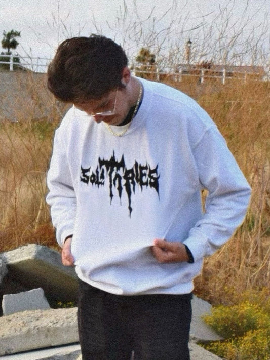 SOLITARIES LOGO CREWNECK SWEATER (WHITE) (UNISEX)